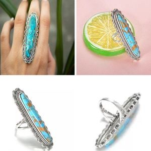 New 925 Big Blue Copper Turquoise Gemstone Ring